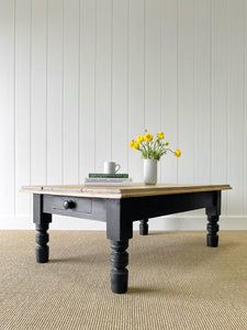 A Large Antique English Country Pine Ebonized Coffee Table c1890