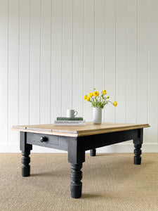A Large Antique English Country Pine Ebonized Coffee Table c1890