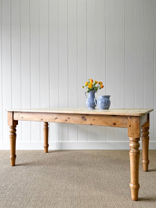 Vintage English Country Pine Waxed 6ft Dining Harvest Table