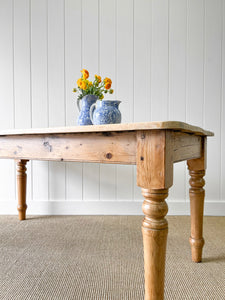 Vintage English Country Pine Waxed 6ft Dining Harvest Table