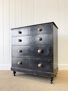 A Large English Ebonized Pine Black Chest of Drawers Dresser c1890