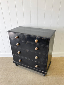 A Large English Ebonized Pine Black Chest of Drawers Dresser c1890