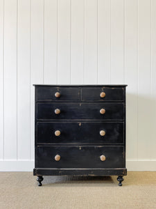 A Large English Ebonized Pine Black Chest of Drawers Dresser c1890