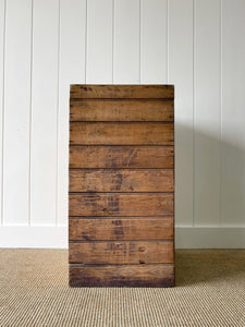 An Antique English Pine Narrow Chest of Drawers Dresser Nightstand with Brass Hardware