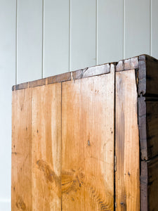 An Antique English Pine Narrow Chest of Drawers Dresser Nightstand with Brass Hardware