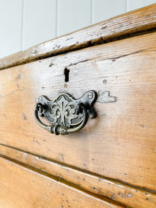 An Antique English Pine Narrow Chest of Drawers Dresser Nightstand with Brass Hardware