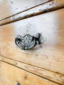 An Antique English Pine Narrow Chest of Drawers Dresser Nightstand with Brass Hardware