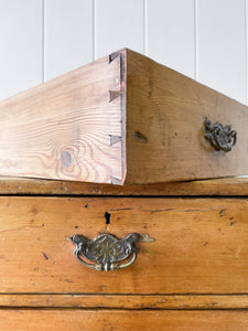 An Antique English Pine Narrow Chest of Drawers Dresser Nightstand with Brass Hardware