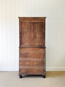 A Large 19th Century English Pine Ebonized Linen Press Cupboard