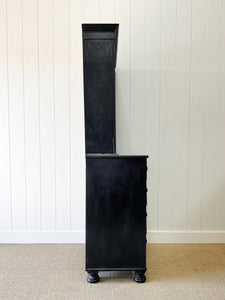 A Large 19th Century English Pine Ebonized Linen Press Cupboard