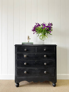 A Large English Ebonized Pine Black Chest of Drawers Dresser c1890