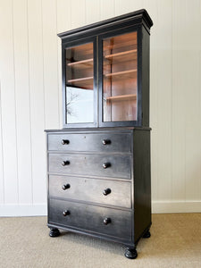 A Large 19th Century English Pine Ebonized Linen Press Cupboard