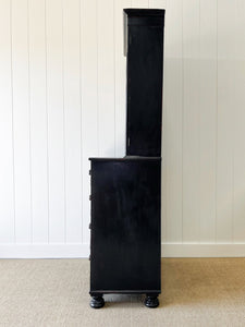 A Large 19th Century English Pine Ebonized Linen Press Cupboard