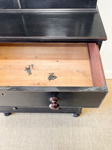 A Large 19th Century English Pine Ebonized Linen Press Cupboard