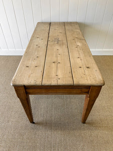 An Antique English Country Pine 6ft Dining Table on Casters