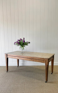 An Antique English Country Pine 6ft Dining Table on Casters