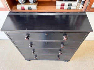 A Large 19th Century English Pine Ebonized Linen Press Cupboard