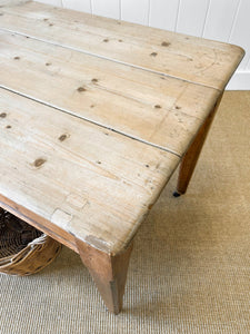An Antique English Country Pine 6ft Dining Table on Casters