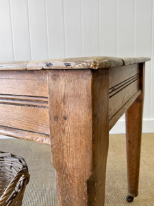 An Antique English Country Pine 6ft Dining Table on Casters