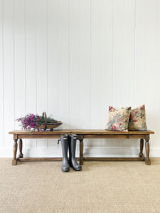 An Antique English Country Pine Bench 7 Feet Long