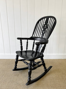 An Ebonized Antique English Yorkshire Windsor Elm Rocking Chair c1890