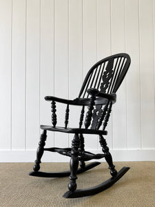 An Ebonized Antique English Yorkshire Windsor Elm Rocking Chair c1890