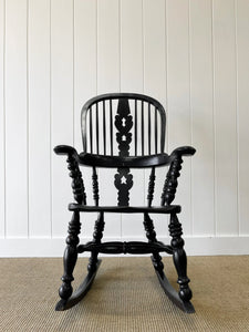 An Ebonized Antique English Yorkshire Windsor Elm Rocking Chair c1890