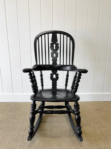 An Ebonized Antique English Yorkshire Windsor Elm Rocking Chair c1890