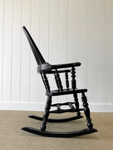 An Ebonized Antique English Yorkshire Windsor Elm Rocking Chair c1890