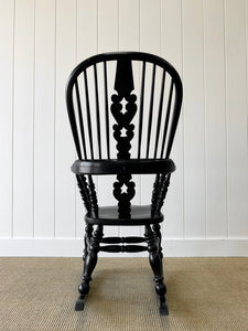 An Ebonized Antique English Yorkshire Windsor Elm Rocking Chair c1890