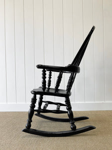 An Ebonized Antique English Yorkshire Windsor Elm Rocking Chair c1890