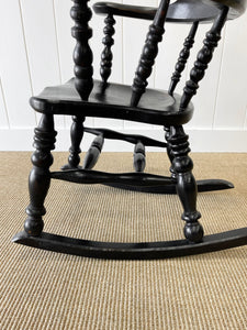An Ebonized Antique English Yorkshire Windsor Elm Rocking Chair c1890