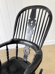 An Ebonized Antique English Yorkshire Windsor Elm Rocking Chair c1890