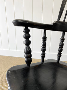 An Ebonized Antique English Yorkshire Windsor Elm Rocking Chair c1890