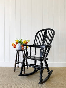 An Ebonized Antique English Yorkshire Windsor Elm Rocking Chair c1890