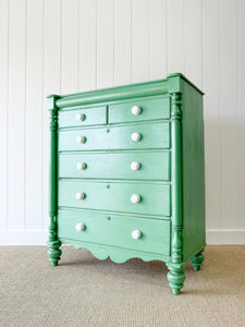 A Large Painted Scottish Pine Chest of Drawers Dresser on Tulip Feet c1890