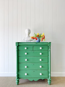 A Large Painted Scottish Pine Chest of Drawers Dresser on Tulip Feet c1890