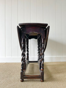 Antique English Country Oak Barley Twist Drop Leaf Gate Leg Table c1780