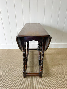 Antique English Country Oak Barley Twist Drop Leaf Gate Leg Table c1780