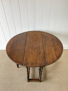 Antique English Country Oak Barley Twist Drop Leaf Gate Leg Table c1780
