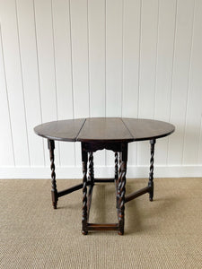 Antique English Country Oak Barley Twist Drop Leaf Gate Leg Table c1780