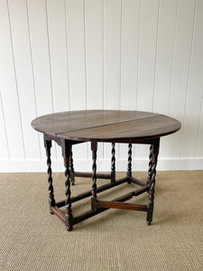 Antique English Country Oak Barley Twist Drop Leaf Gate Leg Table c1780