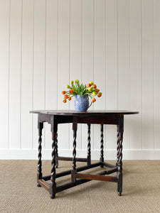 Antique English Country Oak Barley Twist Drop Leaf Gate Leg Table c1780