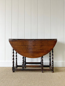 Antique English Country Oak Barley Twist Drop Leaf Gate Leg Table c1780