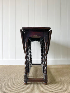 Antique English Country Oak Barley Twist Drop Leaf Gate Leg Table c1780
