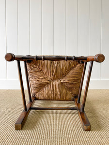 A Vintage Set of 6 English Oak Spindle Back Chairs with Rush Seats