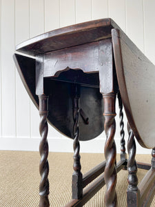 Antique English Country Oak Barley Twist Drop Leaf Gate Leg Table c1780