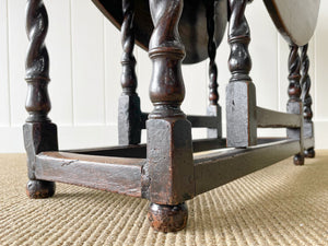 Antique English Country Oak Barley Twist Drop Leaf Gate Leg Table c1780