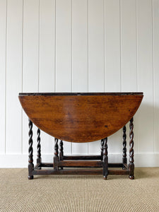 Antique English Country Oak Barley Twist Drop Leaf Gate Leg Table c1780