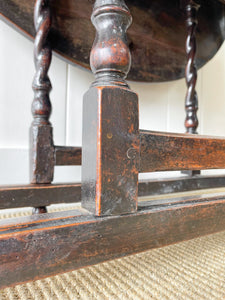 Antique English Country Oak Barley Twist Drop Leaf Gate Leg Table c1780